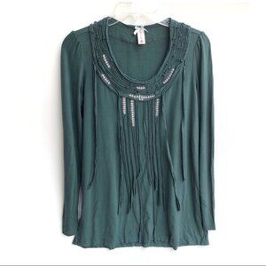 DownEast Long Sleeve Beaded Top Green S